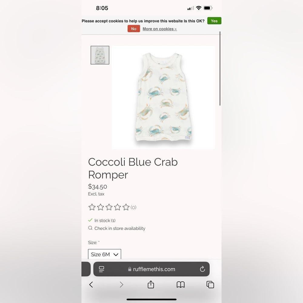 Coccoli matching set of 2 Baby Romper Tencel White with Blue and Orange Crabs - Picture 10 of 10
